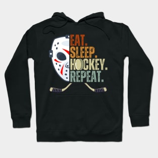 Eat Sleep Hockey Repeat Kids Adult Ice Hockey Retro Vintage Hoodie